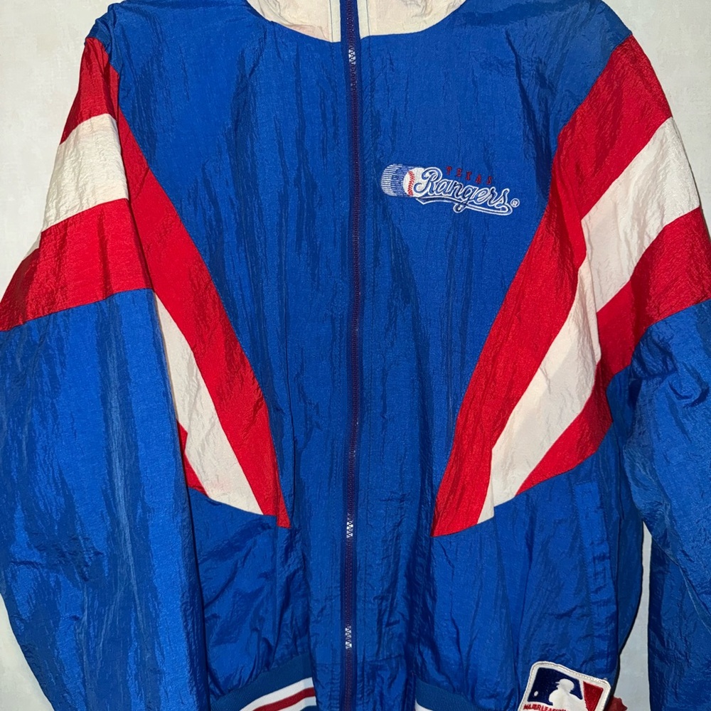 MLB Rangers Blue and Red Windbreaker